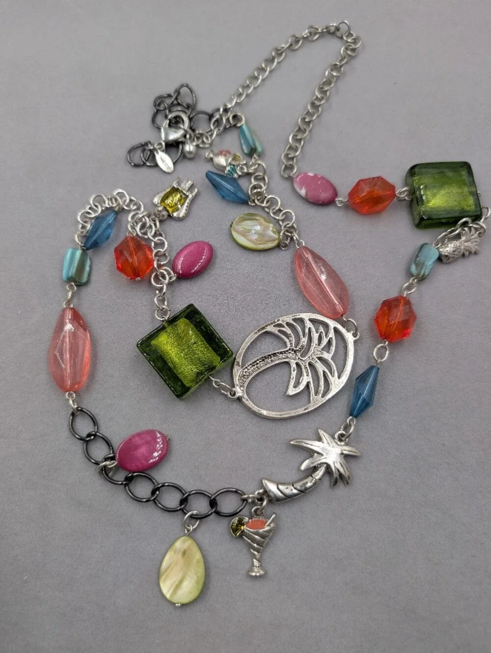 Chico’s Tropical Charm Necklace Palm Tree Pineapple Cocktail | 0250